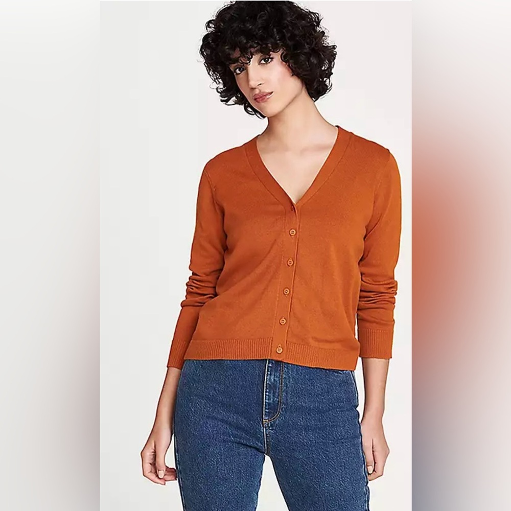 NWT! Thought Posie Organic Cotton V- Neck Cardigan - Harvest Orange